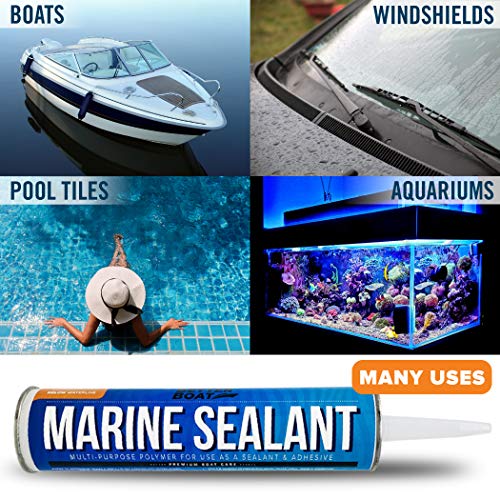 Marine Sealant and Adhesive, Waterproof Marine Grade Caulk, High Temp Water Sealant for Boat, Auto, RV, Without Silicone - 1 Tube, White, 10 oz - color: White, size: 10 oz