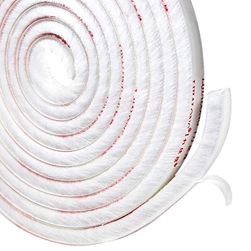 TORRAMI Fuzzy Brush Seal Weatherstripping for Window and Door 11/32 inch x 11/32 inch x 16 ft, Self-Adhesive Felt Insulation Sealing Strip Wind Dust Draft Insect Proof, White - color: White, size: 11/32 inch x 11/32 inch x 16 ft