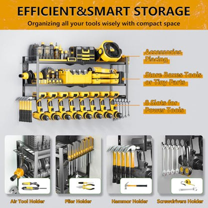 Power Tool Organizer - 3 Layer 8 Drill Holder Wall Mount, Storage Rack for Garage Organization, Large Tool Shelf, Gifts for Him Men Dad Husband Anniversary Fathers Day, Cool Gadget Stocking Stuffer - size: Jet Black/Y