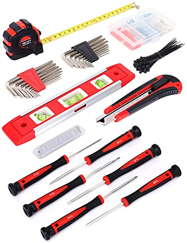 FASTPRO 236-Piece Home Repairing Tool Set, Mechanics Hand Tool Kit with 12-Inch Wide Mouth Open Storage Bag, Household Tool Set for DIY, Home Maintenance, Red - color: Red
