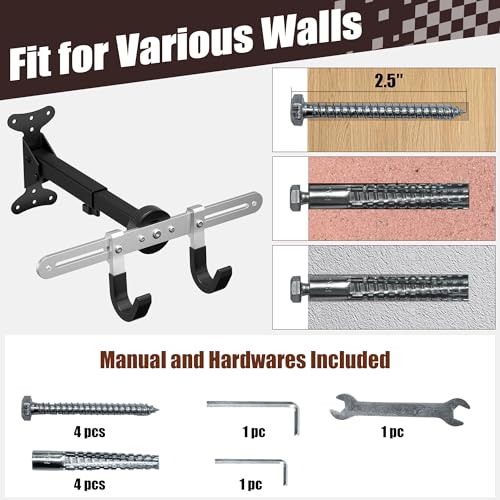 Bike Wall Mount Hanger, 2 Pack Heavy-Duty Durable Storage Garage Hook, Adjustable Indoor Bicycle Hanging Arms Bike Holder Rack, Hold up to 66lbs in Apaterment, Shed - size: 2 pack