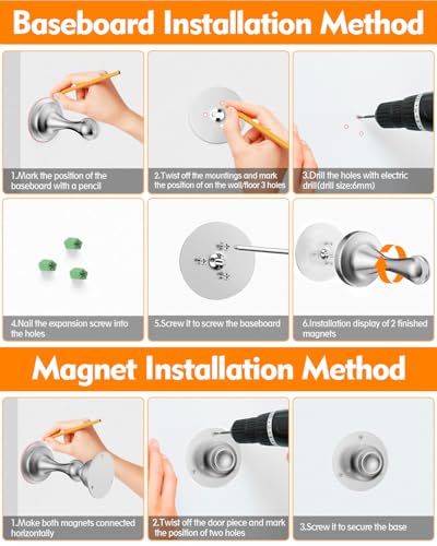 Door Stoppers Magnetic Door Catch, Stainless Steel Magnetic Door Stop 2 Pack, Double-Sided Adhesive Tape, No Drilling, Screws for Stronger Mount, Holder Your Door Open for Wide Doors - style: 2 Pack-Silver