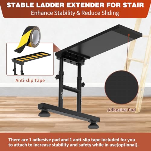 Adjustable Ladder Extender for Stairs, Metal Ladder Extender Stabilizer with Non-Slip Pad & Rubber Feet, Leveler for Straight/Extension/Telescope Ladders(550LBS Capacity, 15.9" to 23.8"H Adjustable) - color: Black