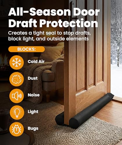 Everlasting Comfort 2 Sided Under Door Draft Stopper for Bottom of Doors - Quick Install, Keeps Heat In & Cold Air Out - Sound Proofing Foam Strip Gap Filler, Noise Blocker for Interior -Fits 30"-36"W