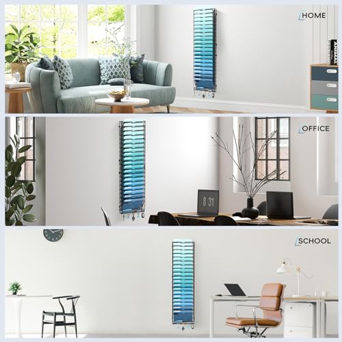 21-Tier Hanging Wall File Organizer with 5 Hooks, Wall File Holder with Labels, Vertical Wall Mount Mail Organizer for Papers, Folders, Magazines, Office Organization, Assembly Needed, Black - size: 21 Tier-Black