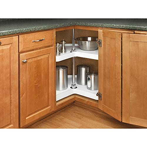 Rev-A-Shelf 28" Kidney Shaped Dual Tier Lazy Susan Shelf Organizer for Corner Base Kitchen Cabinets, Plastic Home Storage, White, 6472-28-11-52 - size: 28 in.