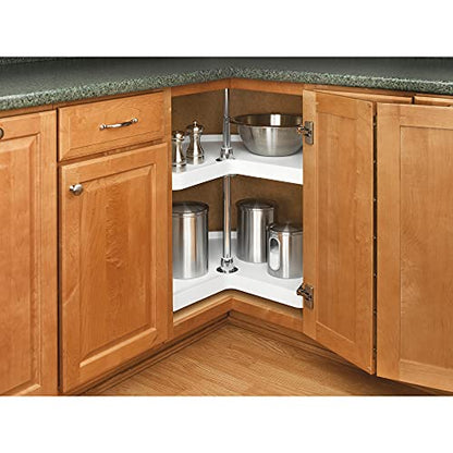 Rev-A-Shelf 28" Kidney Shaped Dual Tier Lazy Susan Shelf Organizer for Corner Base Kitchen Cabinets, Plastic Home Storage, White, 6472-28-11-52 - size: 28 in.