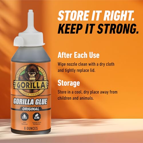 Gorilla Original Gorilla Glue, Brown, Waterproof Polyurethane Glue, 8 Ounce (Pack of 1) - Expands Into Materials, All Purpose - size: 8 Ounce (Pack of 1)