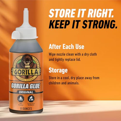 Gorilla Original Gorilla Glue, Brown, Waterproof Polyurethane Glue, 8 Ounce (Pack of 1) - Expands Into Materials, All Purpose - size: 8 Ounce (Pack of 1)