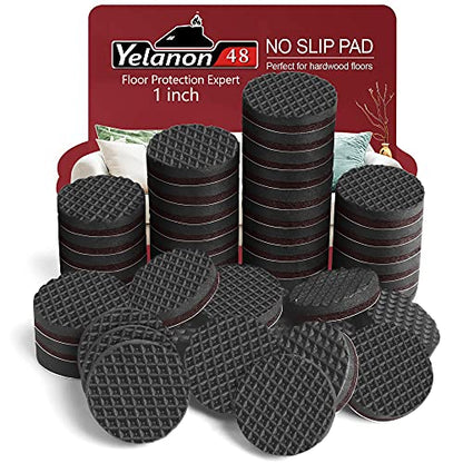 Yelanon Non Slip Furniture Pads - 48 pcs 1" Felt & EVA Furniture Grippers, Black, Round, Anti Slide Hardwood Floor Protector - size: 48pcs 1" Round