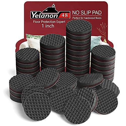 Yelanon Non Slip Furniture Pads - 48 pcs 1" Felt & EVA Furniture Grippers, Black, Round, Anti Slide Hardwood Floor Protector - size: 48pcs 1" Round