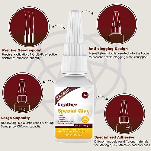 30g Leather Glue, Special Fabric Adhesive for Leather craft, Shoe Repair, Furniture Upholstery, DIY | Strong Bonding Permanent Clear Washable for Genuine Leather Clothing Bags Seats Sofa and PU - size: 30g*1, style: Leather Glue