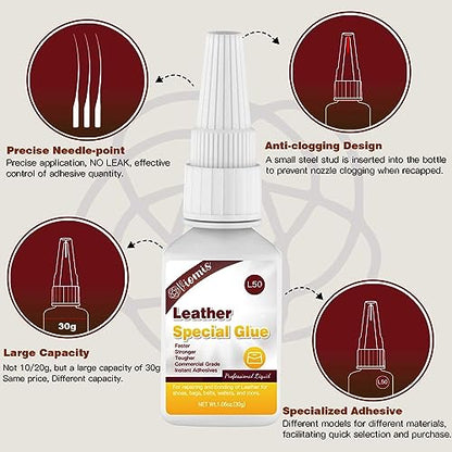 30g Leather Glue, Special Fabric Adhesive for Leather craft, Shoe Repair, Furniture Upholstery, DIY | Strong Bonding Permanent Clear Washable for Genuine Leather Clothing Bags Seats Sofa and PU - size: 30g*1, style: Leather Glue