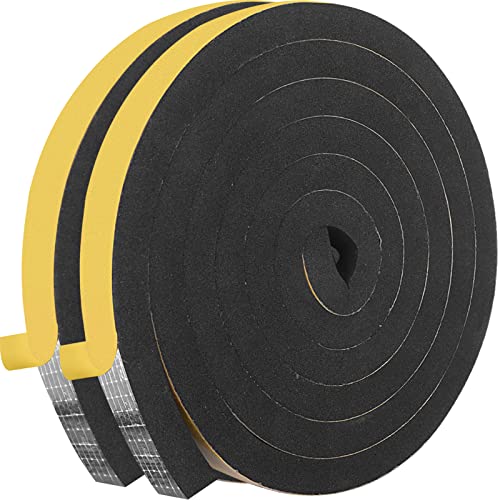 Weather Stripping Door Seal, 1/2 Inch W X 1/2 Inch T Adhesive Foam Tape, Window Door Draught Excluder Air Conditioner Gasket Foam Tape, Total Length 13 Feet (6.5ft x 2 Rolls) - color: Black Foam Tape Yellow Backing Film, size: 1/2in * 1/2in * 13FT