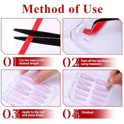 6 PCS Nail Tape for Press on Nails, Nail Tape with Tweezer, Strong Adhesive Clear MountingTape for Nails Art Display, Packaging, Storage