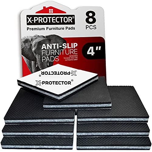 Non Slip Furniture Pads X-PROTECTOR - 8 PCS 4" - Premium Furniture Grippers! Rubber Feet Hardwood Floor Protectors for Furniture Legs - Couch Stoppers - Keep Your Furniture in Place Forever! - size: 4 inch 8 Square
