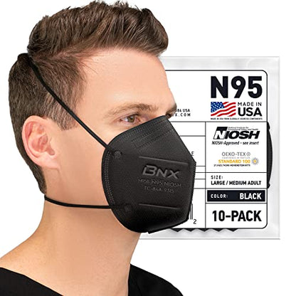 AccuMed BNX N95 Mask Black MADE IN USA Particulate Respirator Protective Face Mask (10-Pack, Approval Number TC-84A-9315 / Model H95B) - color: 10 Pack - Black