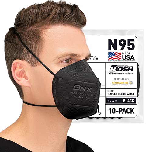 AccuMed BNX N95 Mask Black MADE IN USA Particulate Respirator Protective Face Mask (10-Pack, Approval Number TC-84A-9315 / Model H95B) - color: 10 Pack - Black