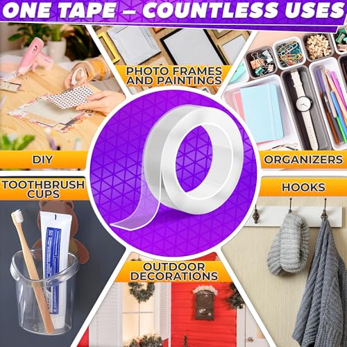 Heavy Duty Double Sided Tape – Clear Two Sided Tape Heavy Duty 9.84 Ft × 1.2" Wide – Weather Resistant Adhesive for Plastic, Wood, Glass, Metal & Marble, Suitable for Arts, Crafts & Gift Wrapping - size: 9.84 ft × 1.2 in - Standard