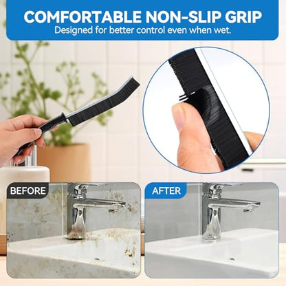 [5 Pack] Crevice Cleaning Brush, Hard Bristle Grout Cleaner Brush, Ultra-Thin Gap Cleaning Tool, Window Track Cleaner with Anti-Slip Handle, Deep Reach Scrub Brush for Bathroom Kitchen