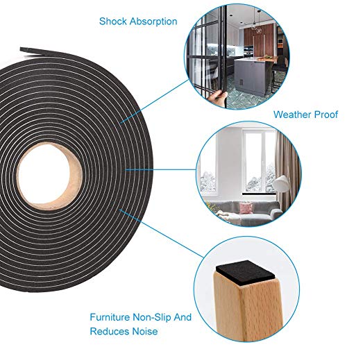 Seal Foam Tape,1/2 Inch W x 1/8 Inch T Weather Stripping for Door and Window,High Density Single Sided Closed Cell Door Insulation Weather Strip, 3 Rolls Total 50FT Black - size: 1/2"w X 1/8"t X 50ft