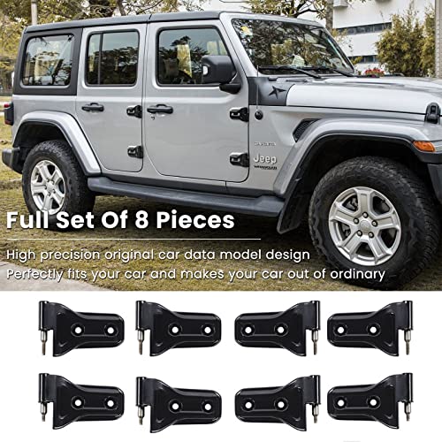 for Jeep JL Door Hinges 8Pcs Heavy Duty Black Aluminum Alloy Door Hinge Kit Replacement w/Pins Screws Tools for Jeep Wrangler JL JLU Gladiator JT 2018-2026 - size: for Jeep JL (8Pcs)