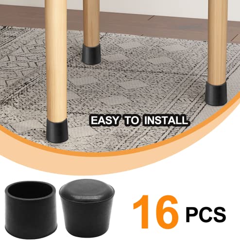 Piutouyar Round PVC Rubber Furniture Covers, 38mm / 1.5 Inches Table Chair Leg Tip Protectors, Non-Slip End Cap for Protect Surfaces, Black (16Pcs) - size: 1.5"