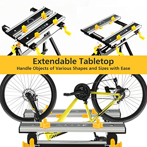 IRONMAX Portable Workbench, Folding Work Table with 7-Level Height Adjustable, 8 Sliding Clamps and Reclining, Folding Workbench and Vise for Cutting, Saw, Paint