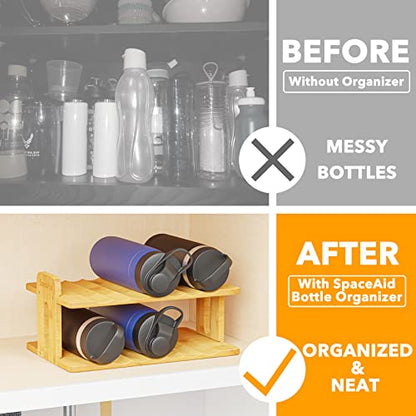SpaceAid Bamboo Water Bottle Organizer with Labels, Kitchen Pantry Water Bottle Storage Rack for Cabinets, Home Cup and Wine Bottle Holder Shelf Organizers, (2-Tier, Hold 6 Bottles) - size: 2-Tier, 6 Bottles