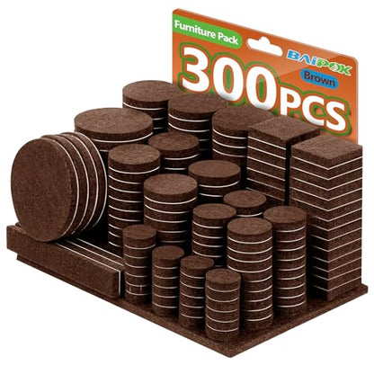 Furniture Pads Felt Pads 300 Pieces Huge Pack Furniture Felt Pads, Self Adhesive Anti Scratch Floor Protectors for Furniture on Hardwood Tile Floor, with 60 Cabinet Door Bumpers, Brown - size: Brown