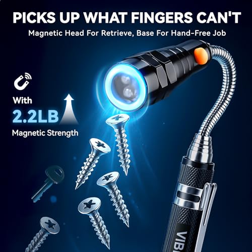 VIBELITE Extendable Magnetic Flashlight with Telescoping Magnet Pickup Tool-Cool Gadget Gifts for Men, Women, Him, Teen Boys, Husband, Dad, Father, Mechanic, Birthday Gifts for Men, Black - style: Magnetic Tool