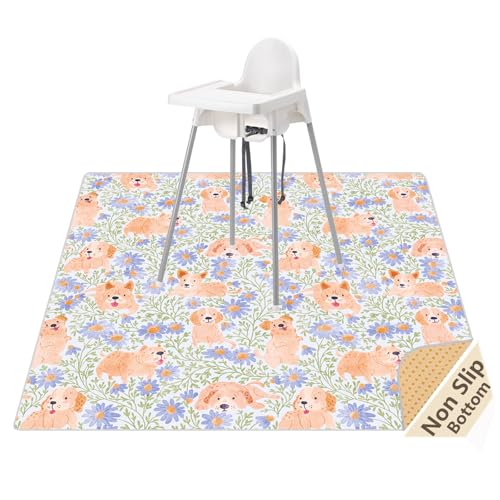 Splat Mat for Under High Chair/Arts/Crafts, Waterproof and Anti-Slip Splash Mat Floor Protector, Washable Highchair Floor Mat, 51 Inch Reusable Messy Mat and Baby Feeding Table Cloth - color: Daisy Garden, size: 51x51 Inch (Pack of 1)