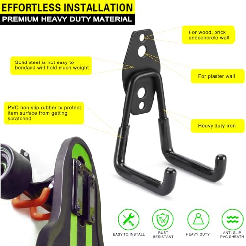 8 Pack Heavy Duty Garage Hooks Storage Organizer Wall Mount Power and Garden Tool Hangers, for Hanging Ladders, Ropes, Hose, Bulk Items - color: Black 8 pack