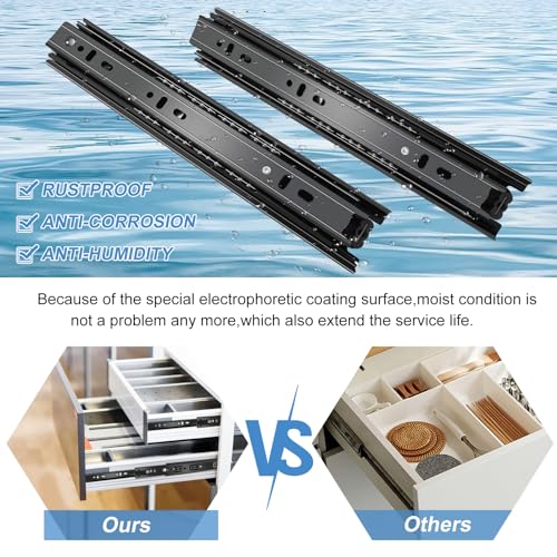 20 inch Drawer Slides 6 Pairs (12pcs) Full Extension Ball Bearing Drawer Rails Side Mount 3 fold Metal Dresser Runners for File Cabinet Trash Can Kitchen Wardrobe Glides 20" Black 100 LB Capacity - size: ‎20inch-500mm