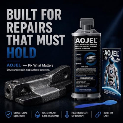Metal Epoxy, 2-Part Structural Repair Adhesive for Metal & Aluminum Repair, Load-Bearing, Waterproof, Heat Resistant to 392°F, Drillable After Cure, 1.69 oz