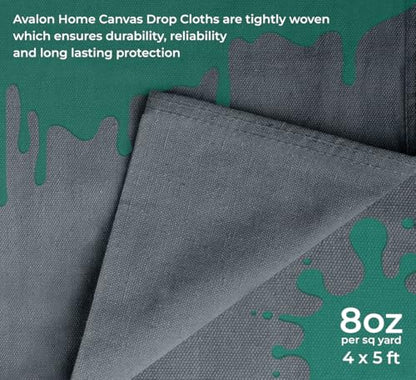Canvas Drop Cloth for Painting 4x5 feet Pack of 2-8oz Painters Drop Cloths for Painting - All Purpose Canvas Tarps for Floor & Furniture Protection - Recycled Cotton Fabric - size: ‎4x5 Ft - 2 pc