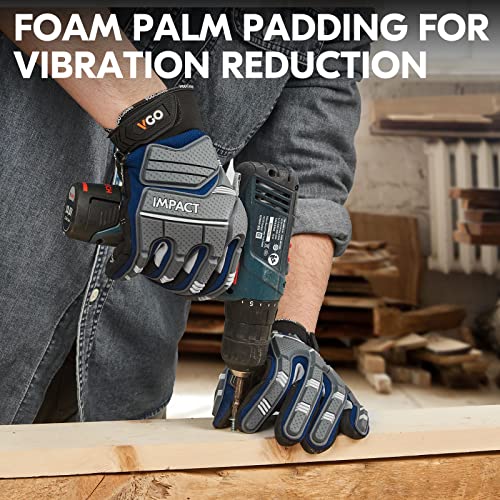 Vgo... Safety Work Gloves - Mechanics, Impact & Anti-Vibration - Rigger Gloves - Heavy Duty (L, Blue, SL9792IP) - color: Blue Gray-pro Version, size: Large (1 Pair)