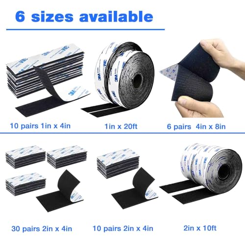 Hook and Loop Tape 4in x 8in 6 Pairs, Slef Adhesive Interlocking Strip, Mounting Tape Heavy Duty Adhesion, Picture Hanging Strips Fastener, Double Sided Carpet & Rug Fixation - size: 6pairs 4in X 8in
