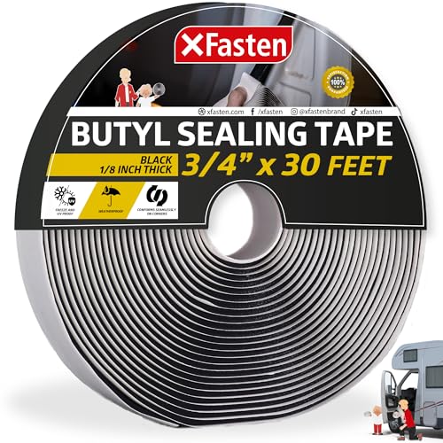 XFasten Butyl Sealing Tape, Black, 1/8-In x 3/4-In x 30-Foot Plumbers Putty, RV Sealant, Boat Sealing, EDPM Butyl Tape - size: 1/8" x 3/4" x 30', Single Pack
