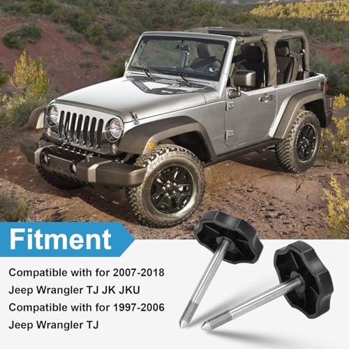 2 PCS Soft Top Window Frame Screws Door Surround Knobs with Pin Compatible with for 1997-2018 Jeep Wrangler TJ JK JKU Door Surrounds Screws Kit - size: Long 2 PCS