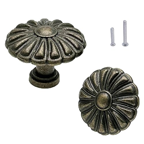 12 Pack Vintage Dresser Knobs, Antique Bronze Drawer Knobs Pull Handles, 1.34in Diameter, Flower Shape - style: Flower Shape-A