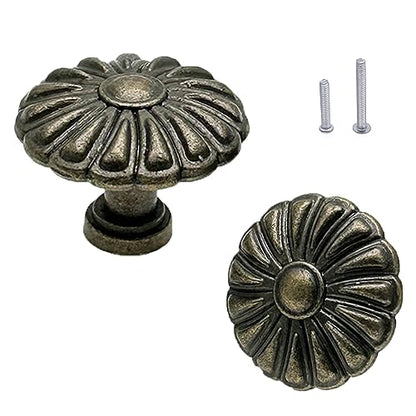 12 Pack Vintage Dresser Knobs, Antique Bronze Drawer Knobs Pull Handles, 1.34in Diameter, Flower Shape - style: Flower Shape-A