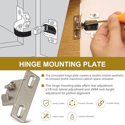 Hinge Mounting Plate Replacement for Blum 1 5/8" Overlay 110 Degree Compact 33 Edge, Edge Mount Plates for Blum Face Frame Overlay Hinge, Hinges for Cabinet Doors, Self Closeing Hinges(2 PCS)