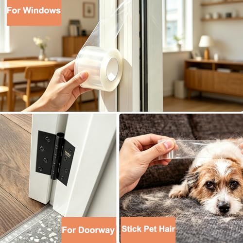 Transparent Window Weather Sealing Tape 3 Inch x 33 FT Weather Stripping Residue-Free Clear Window Insulation Caulk Tape for Shower Glass Gaps and Clear Doors Windows Windproof - size: 3 IN - 33 Ft Clear
