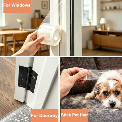 Transparent Window Weather Sealing Tape 3 Inch x 33 FT Weather Stripping Residue-Free Clear Window Insulation Caulk Tape for Shower Glass Gaps and Clear Doors Windows Windproof - size: 3 IN - 33 Ft Clear