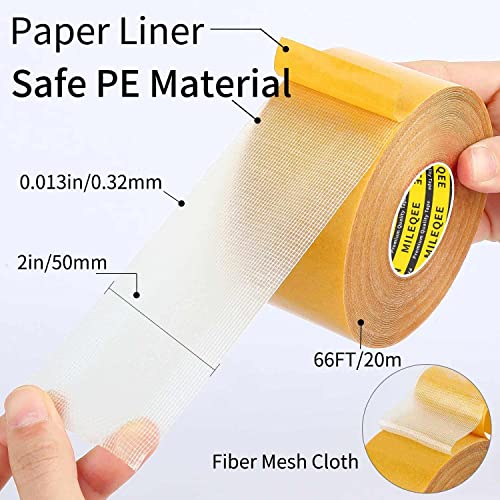 Double Sided Tape Heavy Duty, 2in x 66FT(20m),Universal High Tack, Sticky Resistente Clear Tape,Easy Use Transparent Tape, Strong Wall Adhesive with Fiberglass Mesh, Back School Supplies - size: 1 Pack, 2" x 66FT
