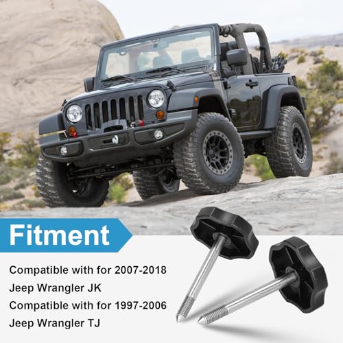 4 pcs Long Soft Top Door Surround Knob with Pin Compatible with for Jeep Wrangler TJ/JK 1997-2018 Soft Top Window Frame Knob Screws Bolts - size: Long 4 PCS