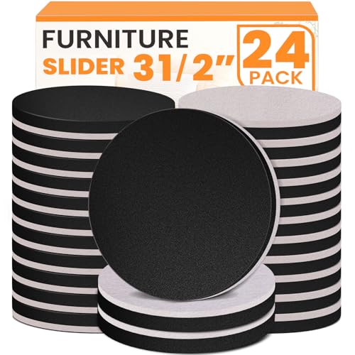 Furniture Sliders 24 PCS 3 1/2” Felt Furniture Sliders Furniture Pads for Hardwood Floors Felt Furniture Slider for Heavy-Duty Furniture Reusable Moving Pads Floor Protectors for Furniture