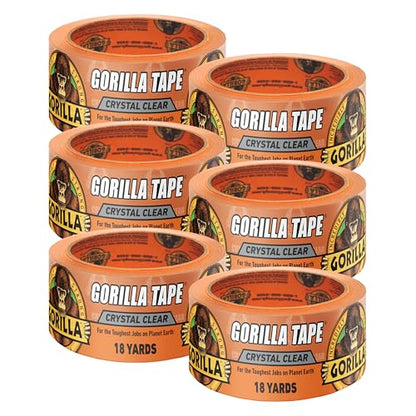 Gorilla Crystal Clear Tape, 1.88” x 18 yd (Pack of 6) - Weather Resistant for Indoor or Outdoor Projects and Repairs - size: 6- Pack