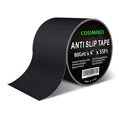 COSIMIXO 4" x 35Ft Heavy Duty Anti Slip Tape,Best 80grit Friction,Grip,Abrasive for Stairs Outdoor/Indoor Waterproof Grip Tape Safety Non Skid Tread Staircases Anti-Slip Traction Tape Black - size: 4" x 35Ft Black